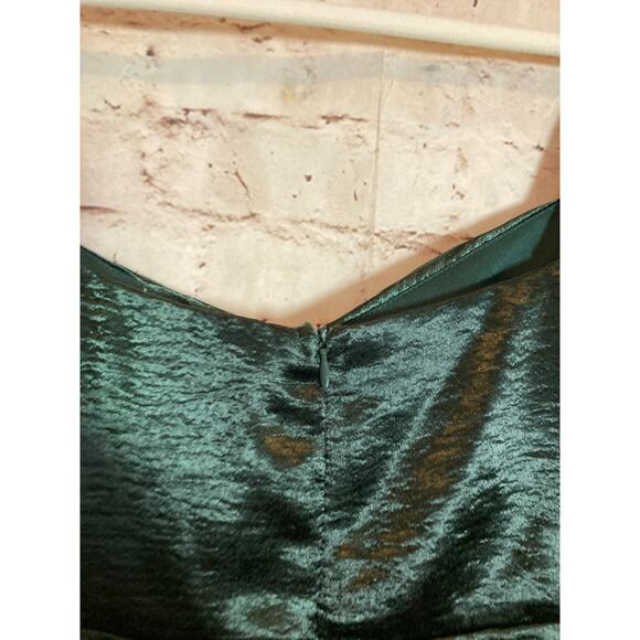 She + Sky Milkmaid Dress Womens Medium Forest Green Satin Dark Romantic Cutout - Picture 15 of 16